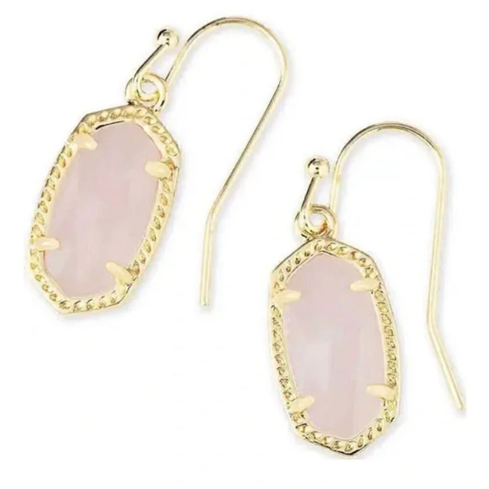 New Kendra Scott Lee Gold Drop Earrings In Rose Quartz NWT